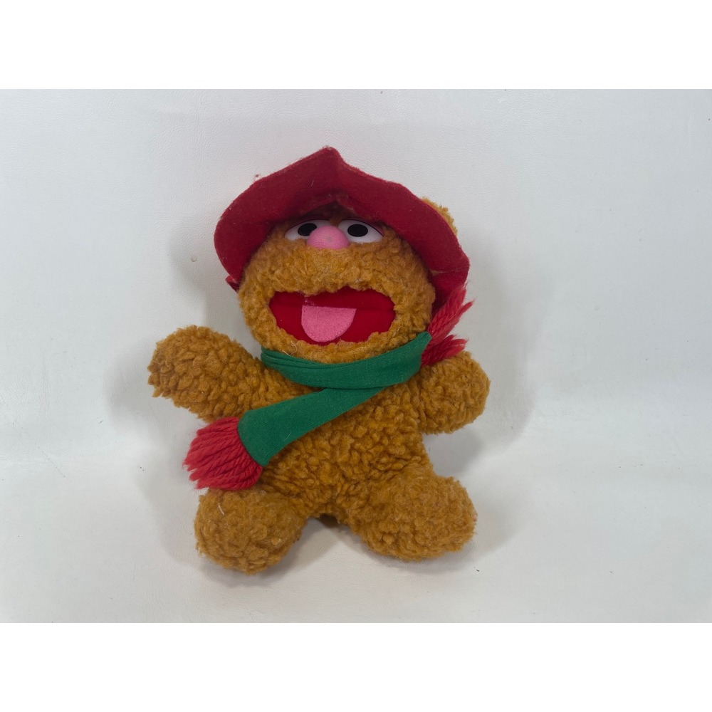 Vintage 1987 Baby Fozzie Bear Plush Muppets Christmas Hat Scarf Brown Sherpa Toy
